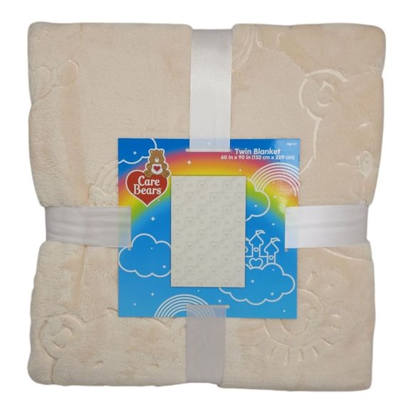 Care Bears Twin Blanket 60x90" Beige Embossed Design 100% Polyester For Kids - Picture 1 of 9